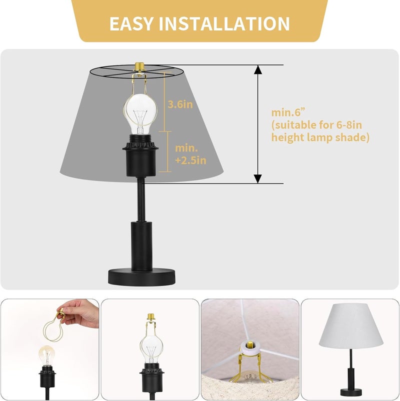 ALUCSET 2 Pack Round Lamp Shade Light Bulb Clip Adapter, Lampshade Holder Clip on with Lamp Shade Attaching Finial Top Bracket Holder Support Fitter Parts Converter (Set of 2, Gold) - Image 4